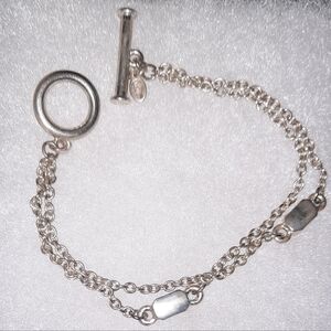 Vintage Monet double strand silvertone bracelet toggle clasp signed 7in apprx